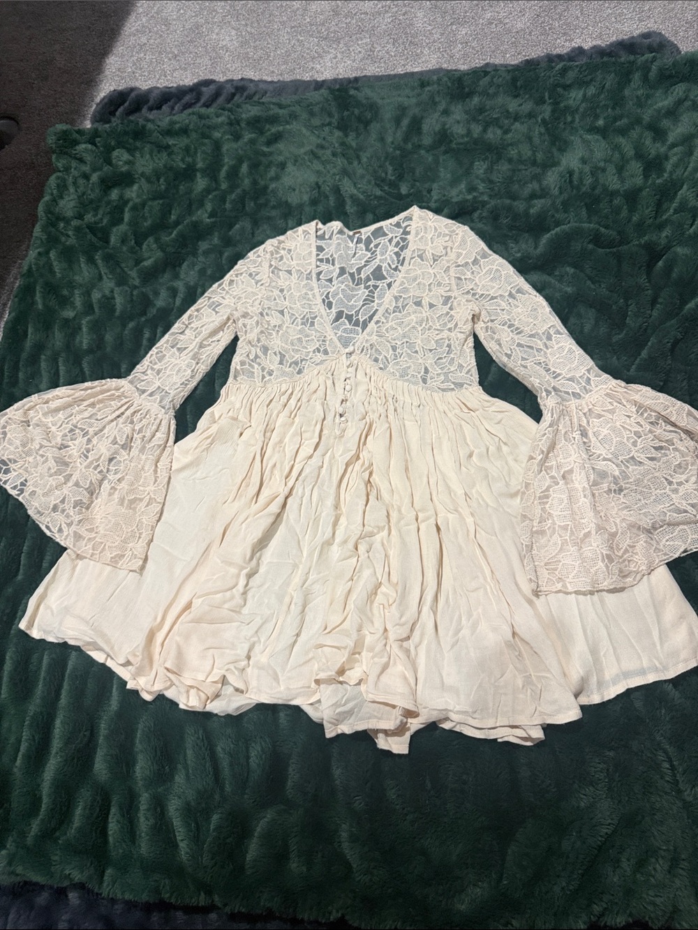Free People Cream Lace Bell-Sleeve Mini Dress